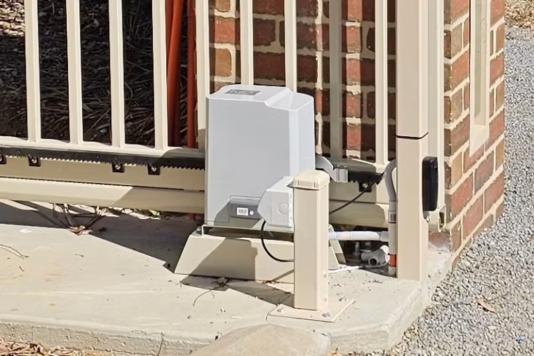 An automatic sliding gate motor and rack track system installed on a residential property in Shepparton.